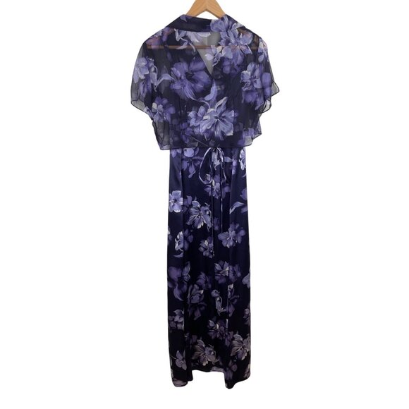 Jodi Michaels Purple Floral Slip Maxi Dress w/Matching Chiffon Jacket Size 9/10 - Picture 2 of 14